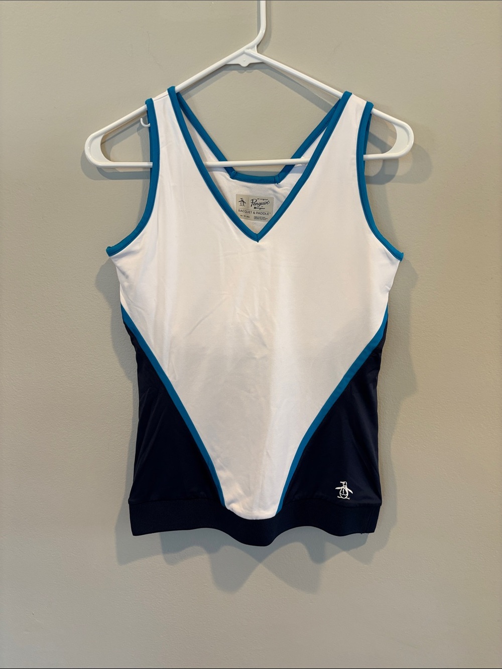 Original Penguin White Tank with Navy Panels and Teal Trim
